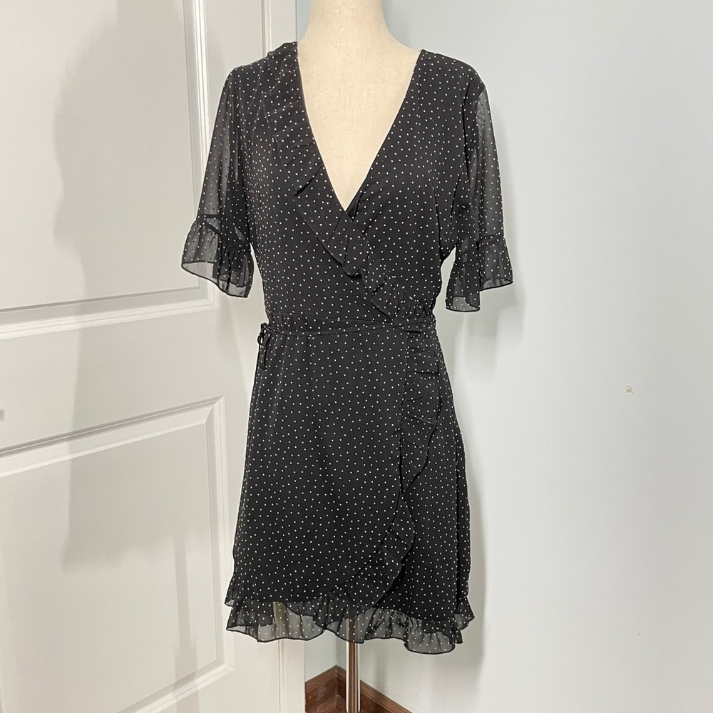 Sophronia Black Polka-Dot Wrap Dress size M - Picture 4 of 9